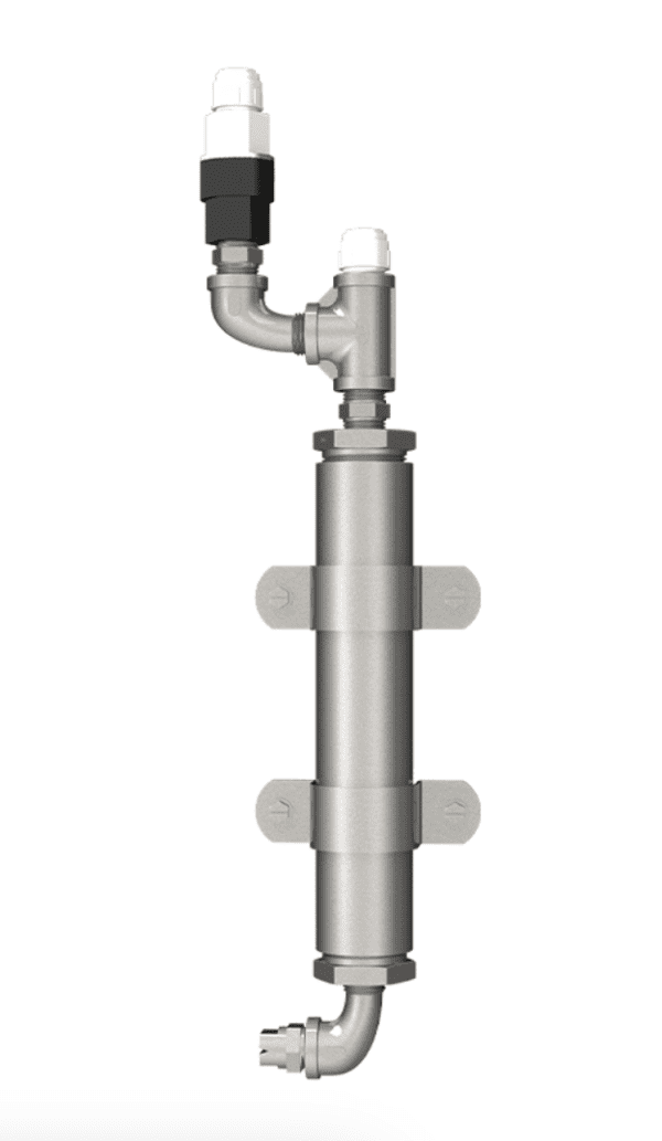 Silver plumbing valve with fittings.